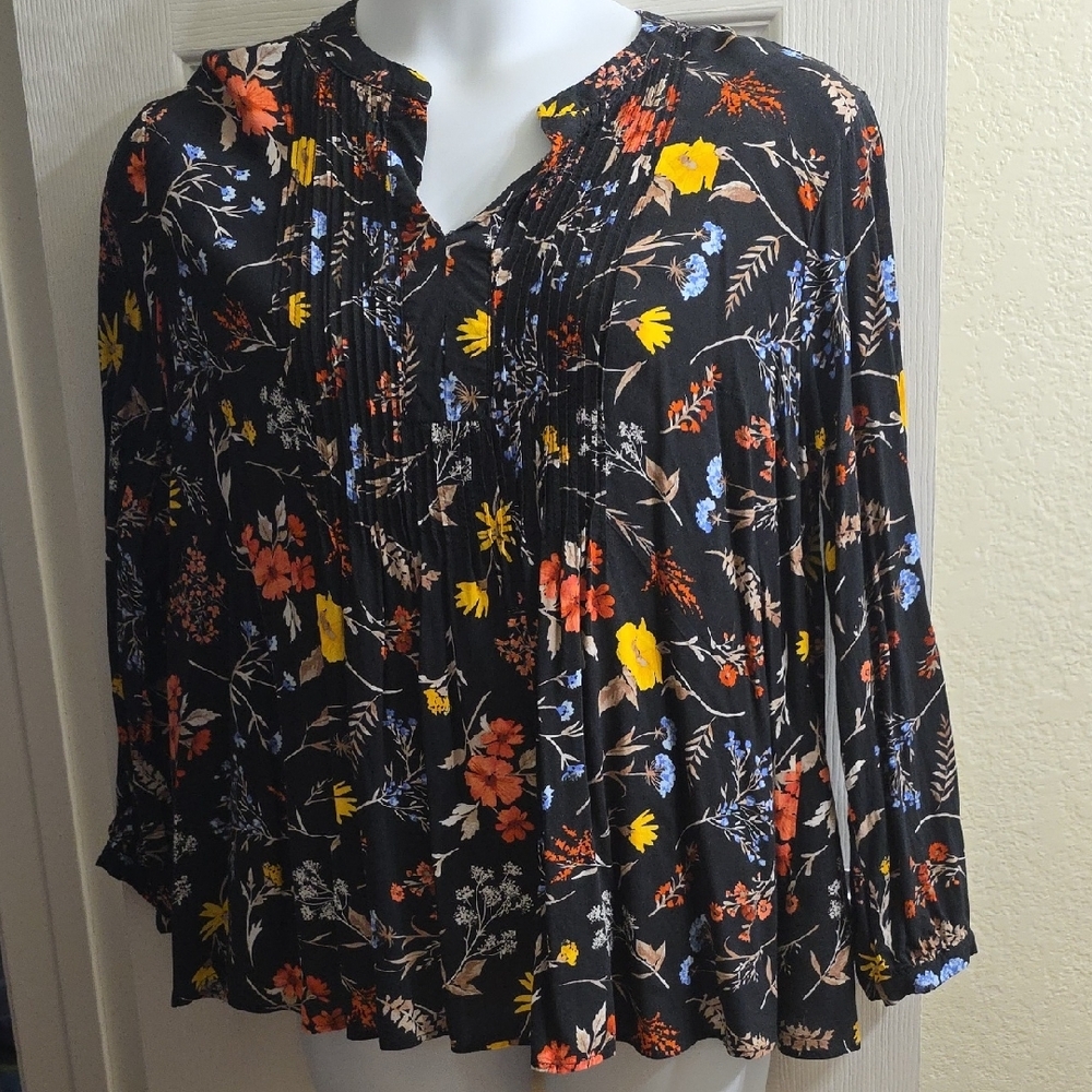 Old Navy Black and Orange Relaxed Long Sleeve Blouse Size 2X